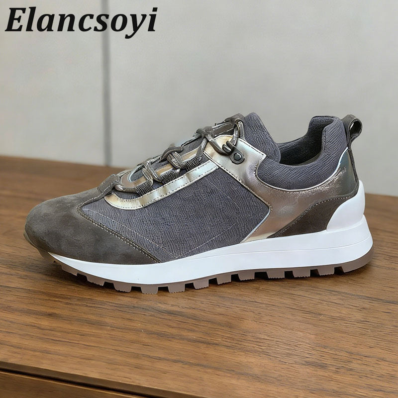 Knit Fabric Lace Up Sneakers - Tênis Feminino Casual com Cadarço e