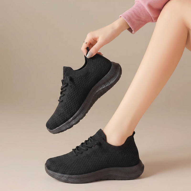 Knit Fabric Lace Up Sneakers - Tênis femininos de verão, respiráveis, em