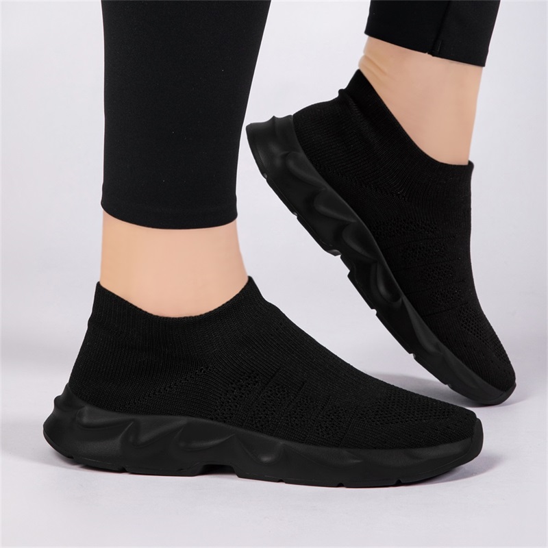 Knit Fabric Lace Up Sneakers - Tênis femininos de malha respirável, leves