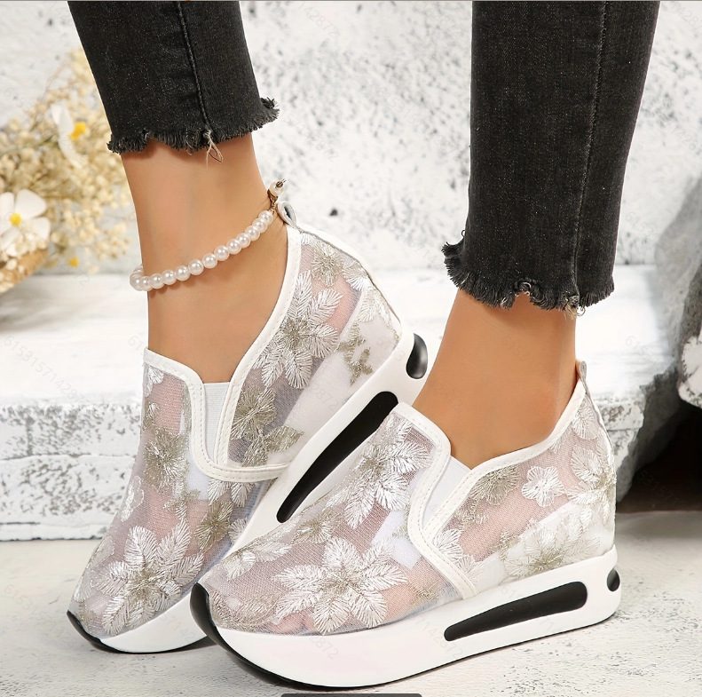 Breathable Mesh Athletic Shoes - Sapatilhas de renda plataforma feminina sapatos