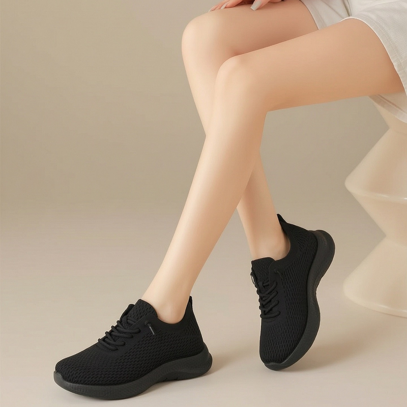 Tênis femininos de verão, resp - Knit Fabric Lace Up Sneakers avaliação e preço