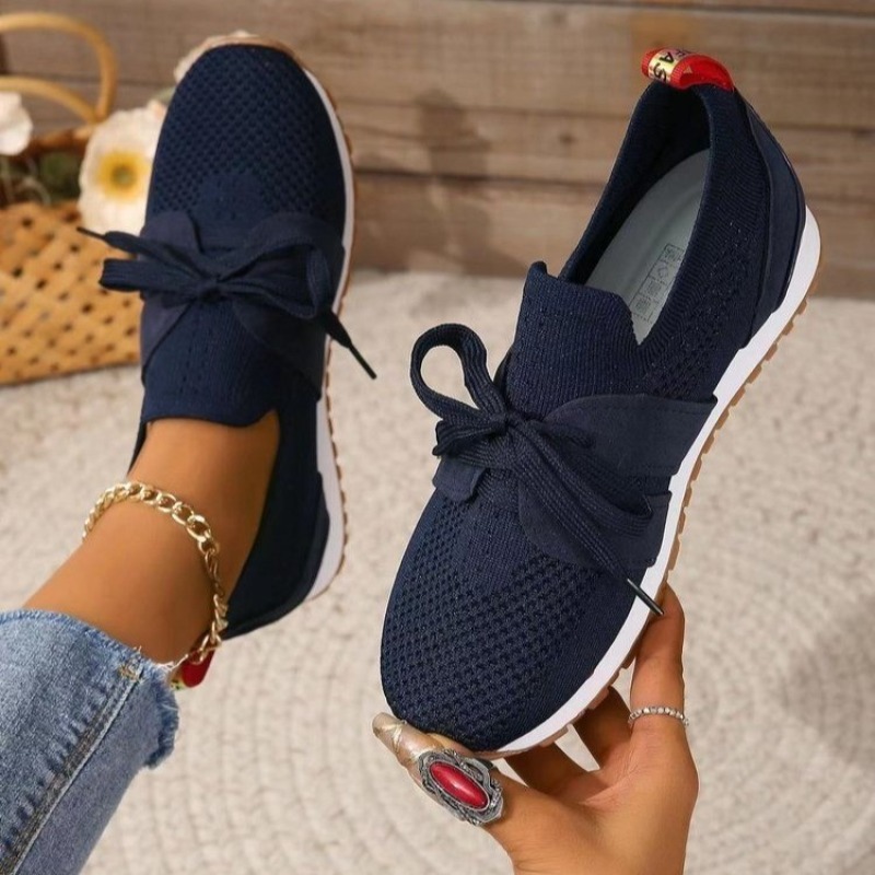 Novo preto malha respirável da - Knit Fabric Lace Up Sneakers avaliação e preço