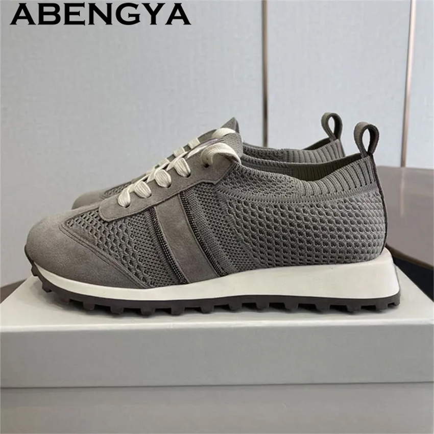 Promoção Quente de Primavera 2 - Knit Fabric Lace Up Sneakers avaliação e preço