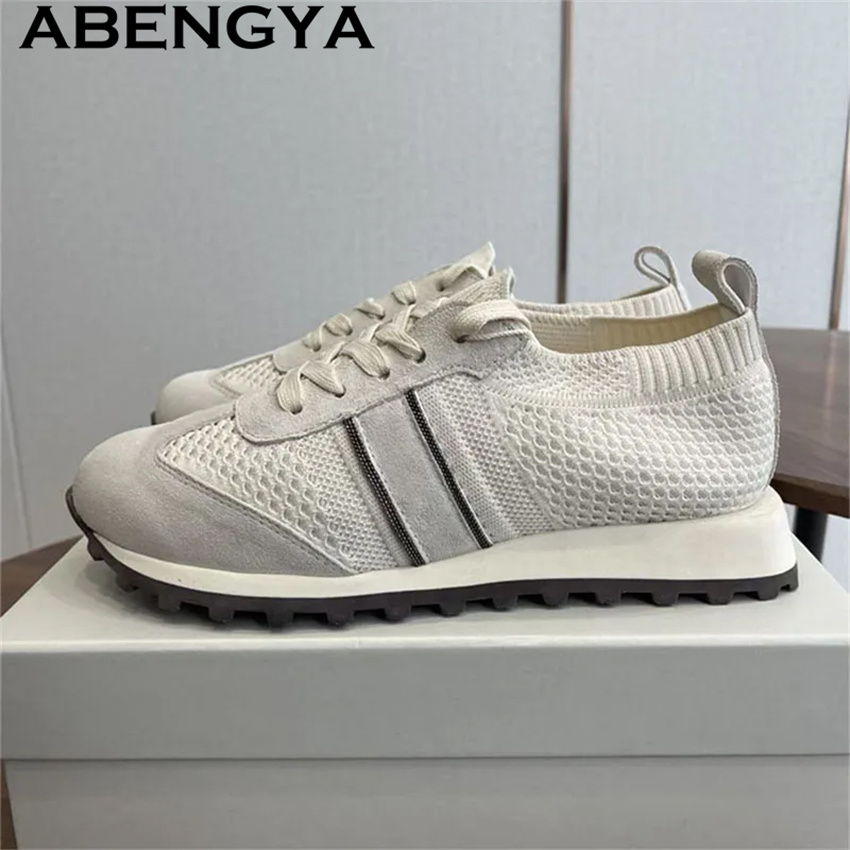 Promoção Quente de Primavera 2 - Knit Fabric Lace Up Sneakers avaliação e preço