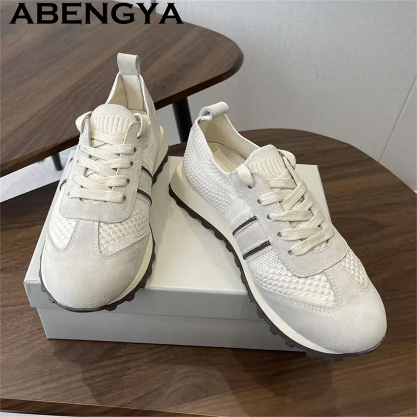 Promoção Quente de Primavera 2 - Knit Fabric Lace Up Sneakers avaliação e preço