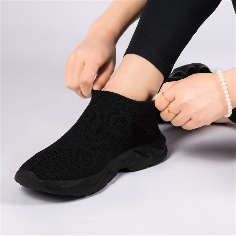 Tênis femininos de malha respi - Knit Fabric Lace Up Sneakers avaliação e preço
