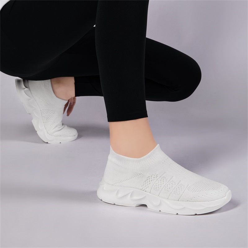 Tênis femininos de malha respi - Knit Fabric Lace Up Sneakers avaliação e preço