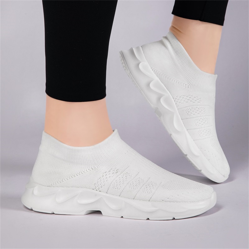 Tênis femininos de malha respi - Knit Fabric Lace Up Sneakers avaliação e preço