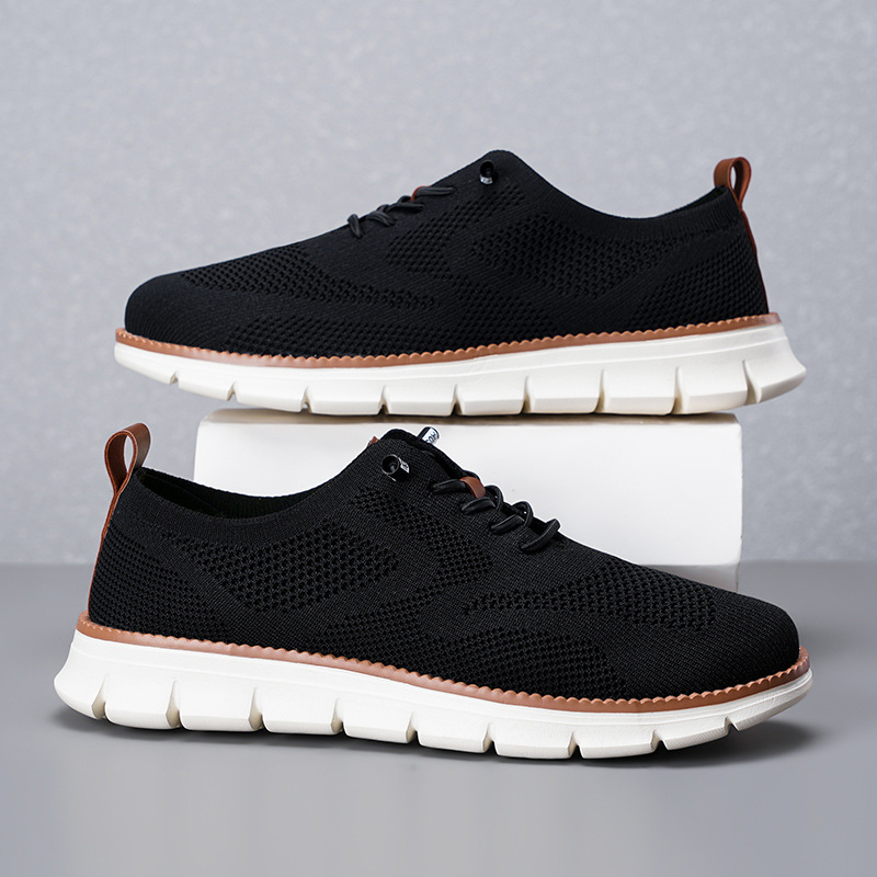 Novos Tênis Casuais Masculinos - Knit Fabric Lace Up Sneakers avaliação e preço