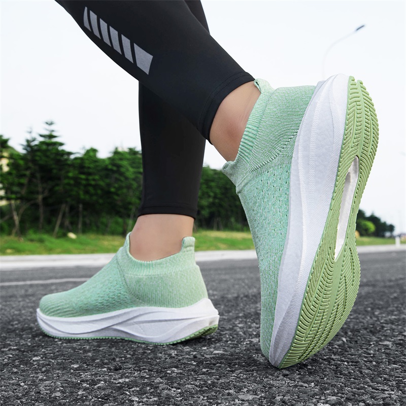 Tênis Unissex Slip-On Respiráv - Knit Fabric Lace Up Sneakers avaliação e preço