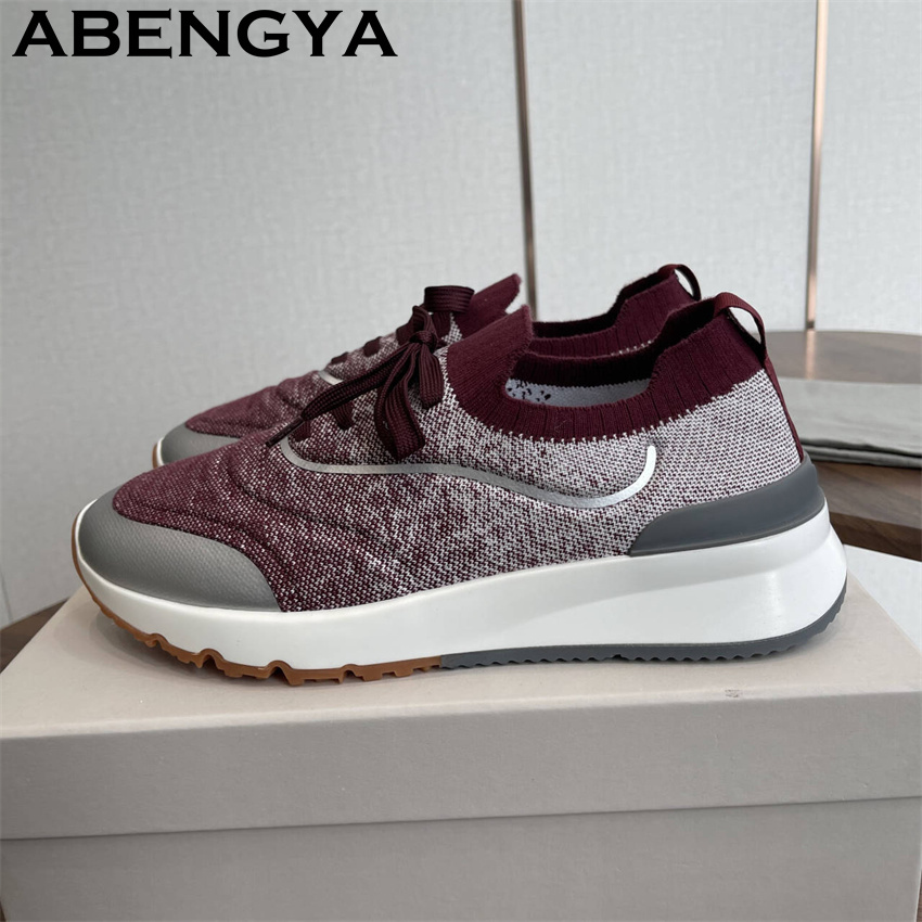 Novos Sapatos Masculinos Multi - Knit Fabric Lace Up Sneakers avaliação e preço