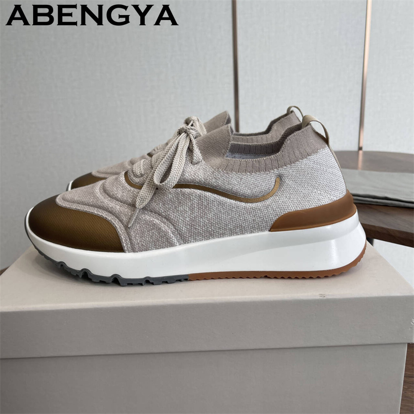 Novos Sapatos Masculinos Multi - Knit Fabric Lace Up Sneakers avaliação e preço